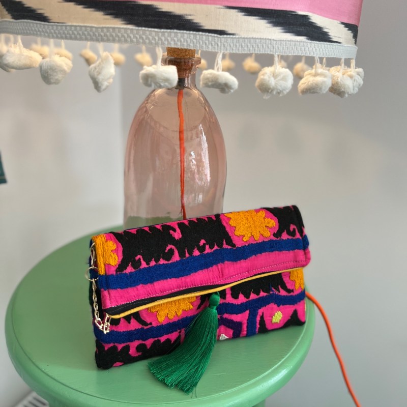 Thumbnail of Neon Pink & Black Suzani Clutch image