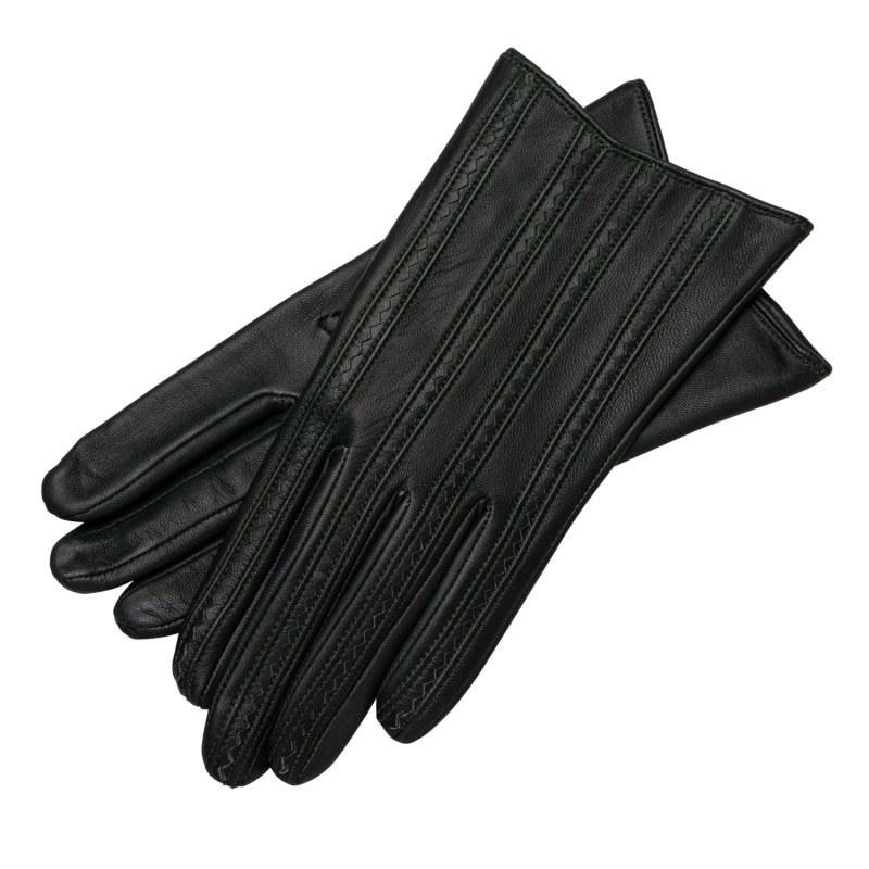 Thumbnail of Pavia - Zig Zag Pattern Women's Leather Gloves In Black image