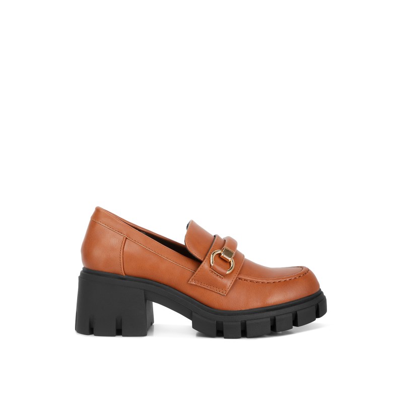Evangeline Chunky Platform Loafers In Tan by Rag Co