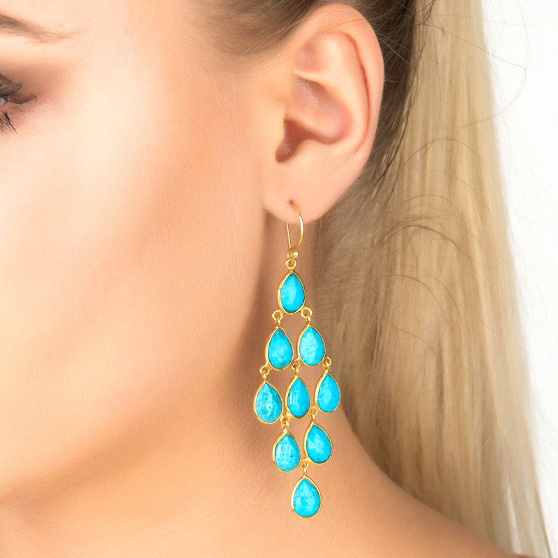 Thumbnail of Erviola Gemstone Cascade Earrings Gold Turquoise image