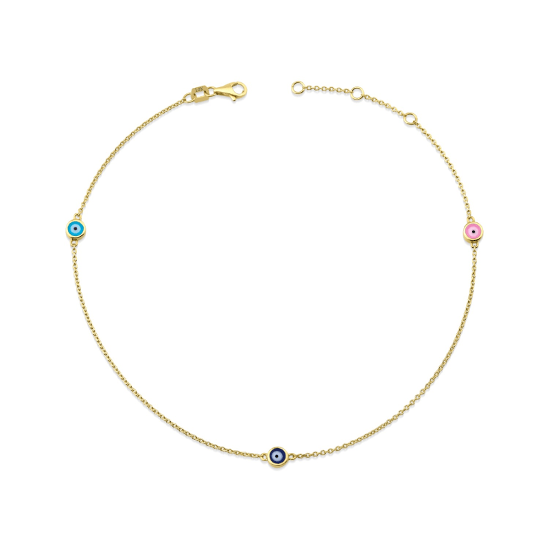 Evil Eye Anklet Multicolor Three Evil Eye Ankle Bracelet Solid