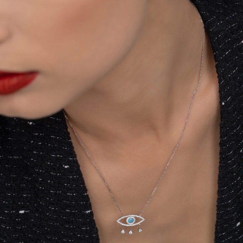 Thumbnail of Evil Eye Bezel Necklace Women,Eye Necklace Drop,Evil Eye Necklace image