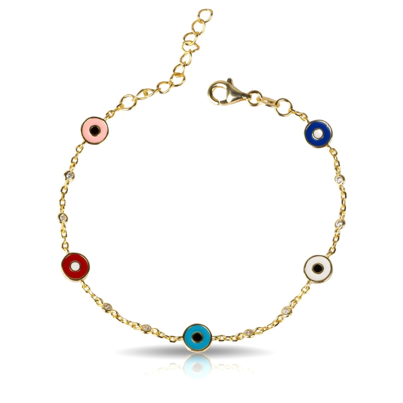 Evil Eye Bracelet. Multi-Color Tiny Evil Eye Charm Gold Plated Chain Bracelet, Evil Eye Anklet