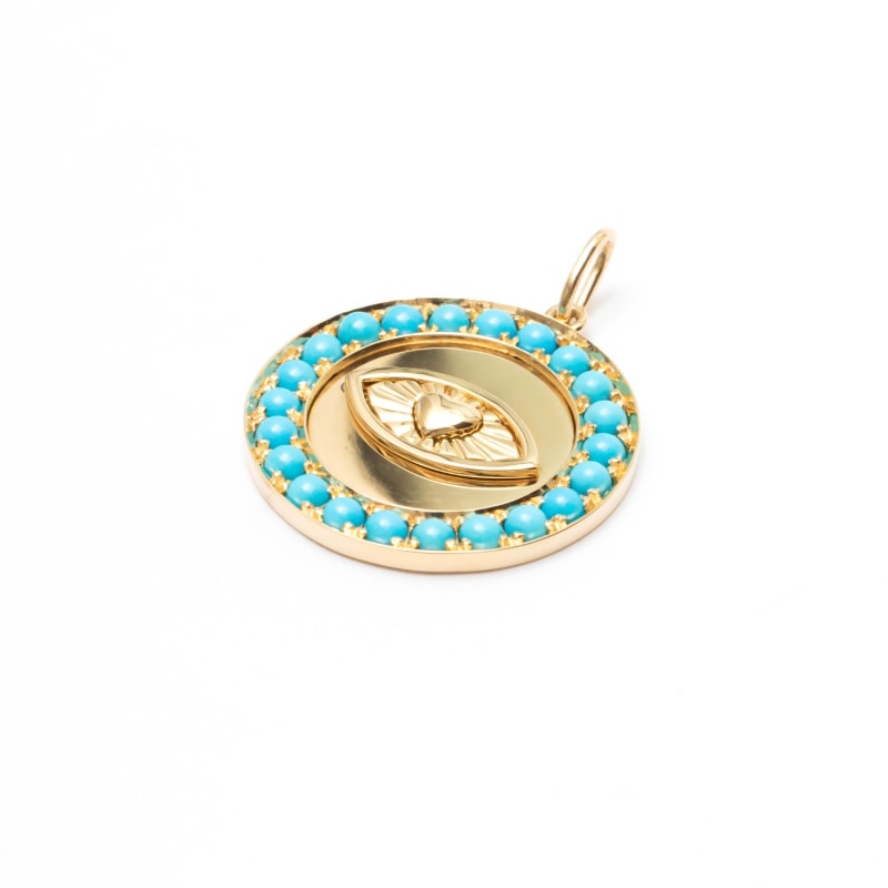 Thumbnail of Turquoise And 18K Yellow Gold Protective 'Evil Eye' Pendant image