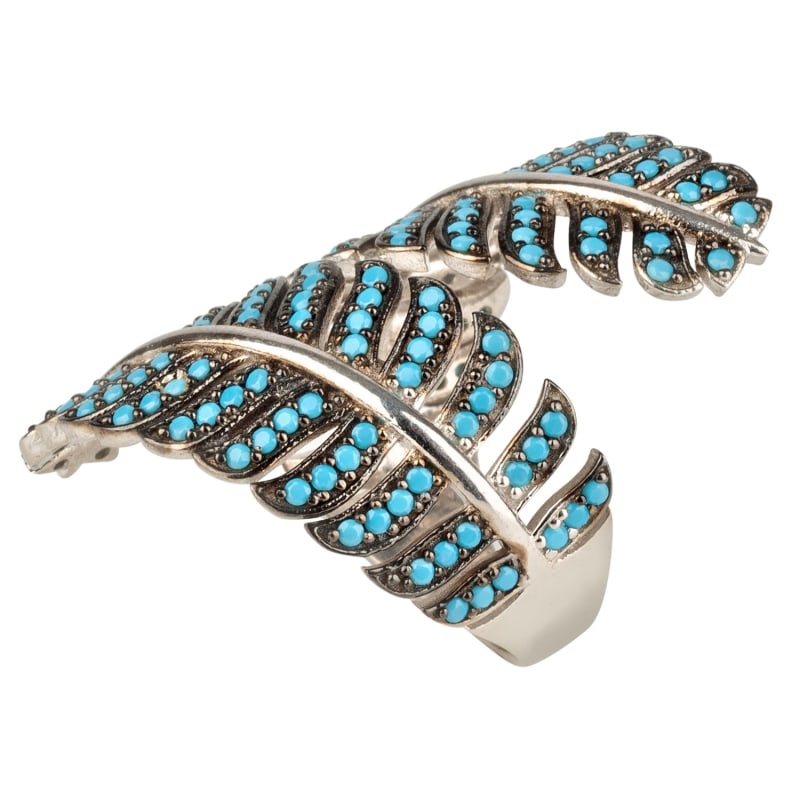 Thumbnail of Tropical Leaf Cocktail Ring Blue Turquoise Silver image