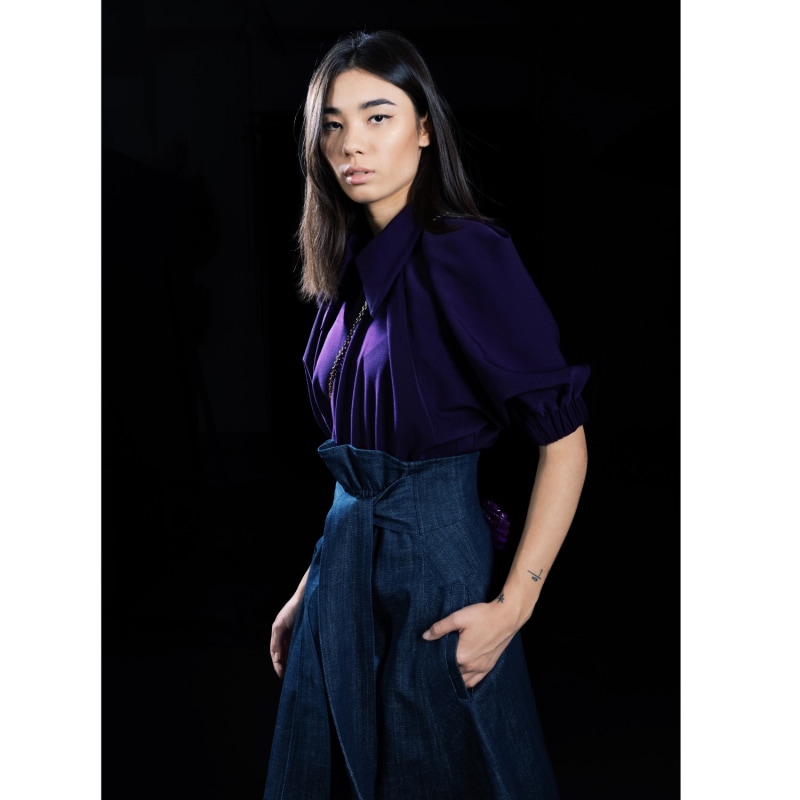 Thumbnail of Dark Blue Denim Long Skirt With Belt image