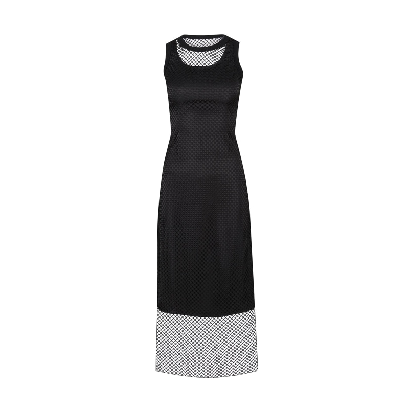 Black net midi dress top