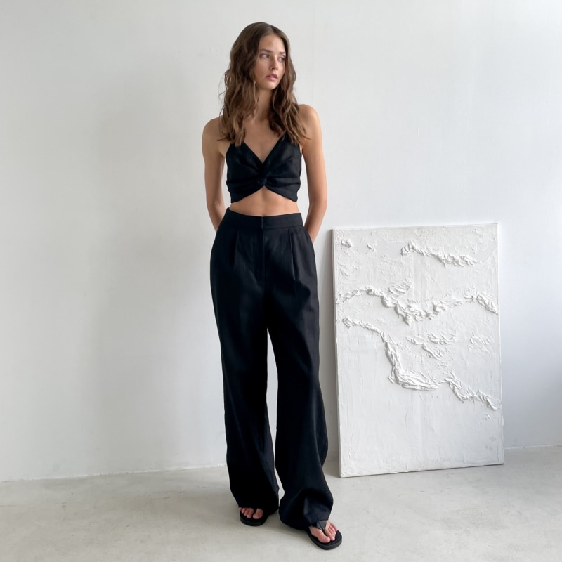 Extra Tall Black Linen Trousers - Straight, High-Waisted & Adjustable by KK