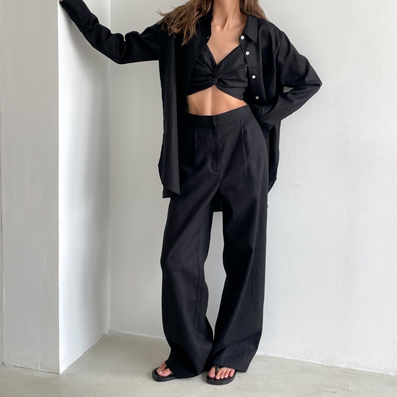 Extra Tall Black Linen Trousers - Straight, High-Waisted & Adjustable by KK