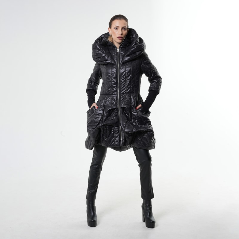 Extravagant Puffy Coat In Black Metamorphoza Wolf Badger