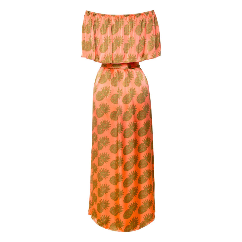 Thumbnail of Exuberant Off The Shoulder A Line Maxi - Silk - Pineapples image
