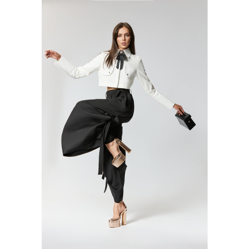 Thumbnail of Eyos Infinity | Wool Palazzo Trousers With Ribbons In Black image