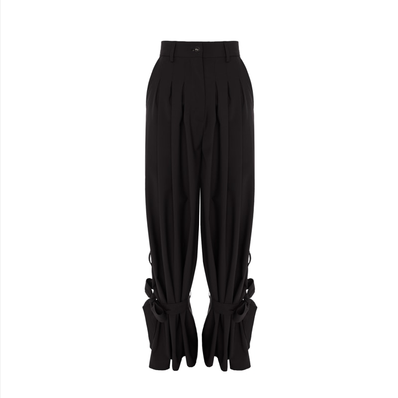 Thumbnail of Eyos Infinity | Wool Palazzo Trousers With Ribbons In Black image