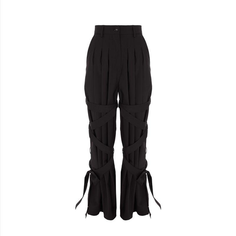 Thumbnail of Eyos Infinity | Wool Palazzo Trousers With Ribbons In Black image