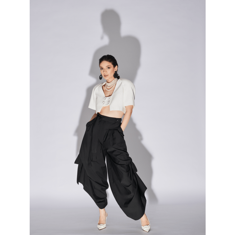 Thumbnail of Eyos Infinity | Wool Palazzo Trousers With Ribbons In Black image