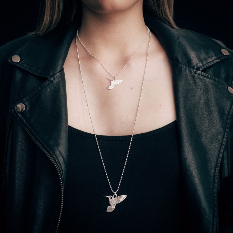 Thumbnail of Medium Silver Humming Bird Pendant Necklace image