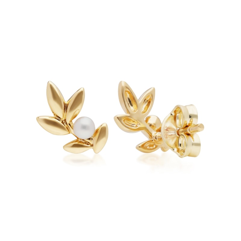 Thumbnail of O Leaf Pearl Earrings In Yellow Gold Plated Silver image