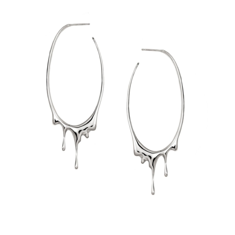 Thumbnail of Dripping Oval L Sterling Silver Hoop Earrings image