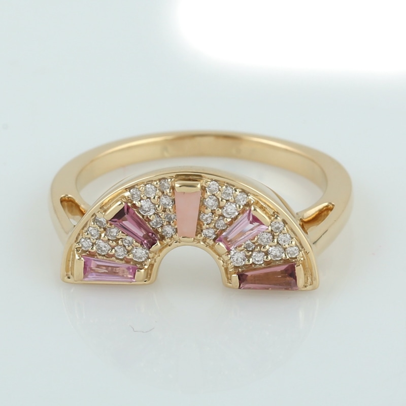 Thumbnail of 18K Gold In Pave Natural Diamond & Baguette Pink Sapphire With Multi Gemstone Cocktail Ring image