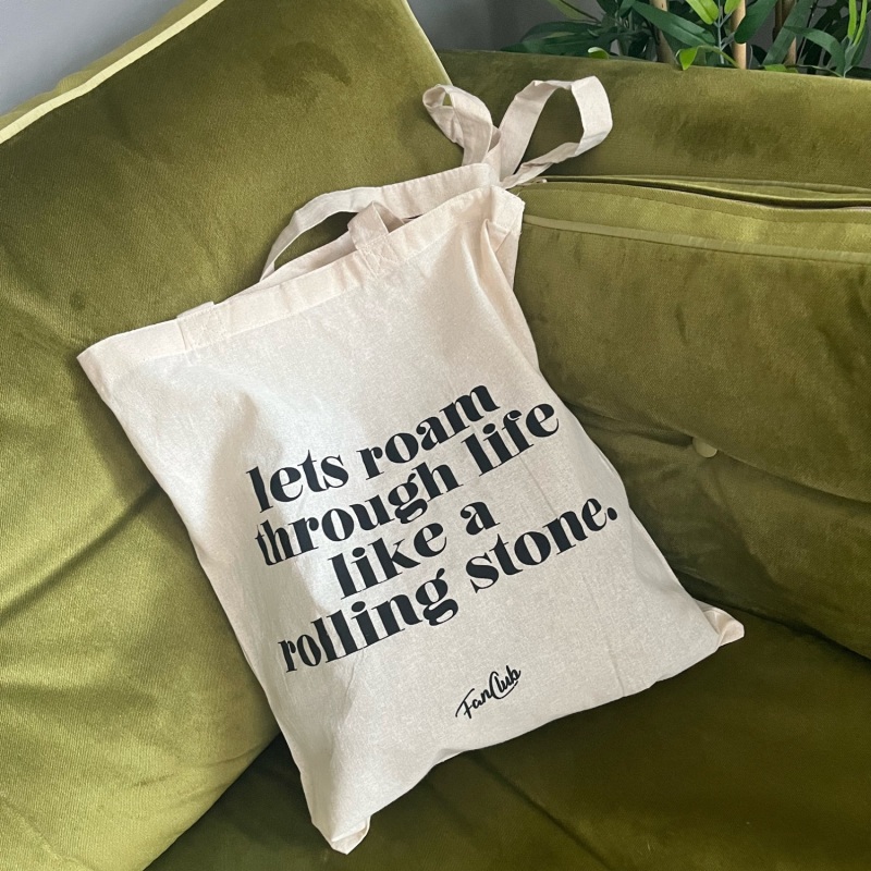 Thumbnail of Lets Roam Through Life Like A Rolling Stone Slogan Cotton Tote Bag image