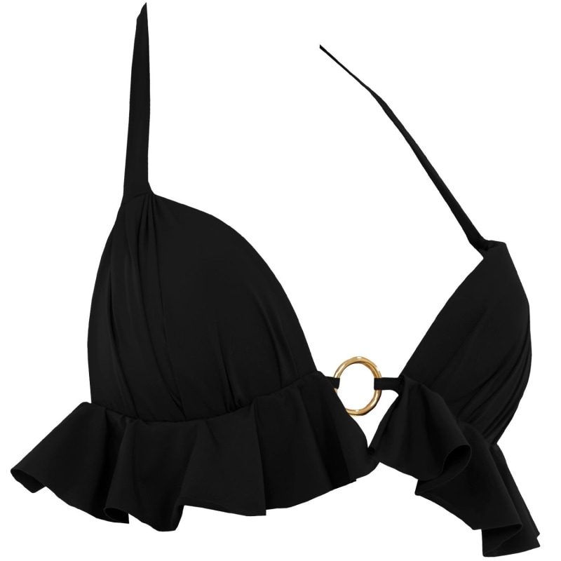 Thumbnail of Dalliance Padded Halter Bikini Top With Ruffles In Black image