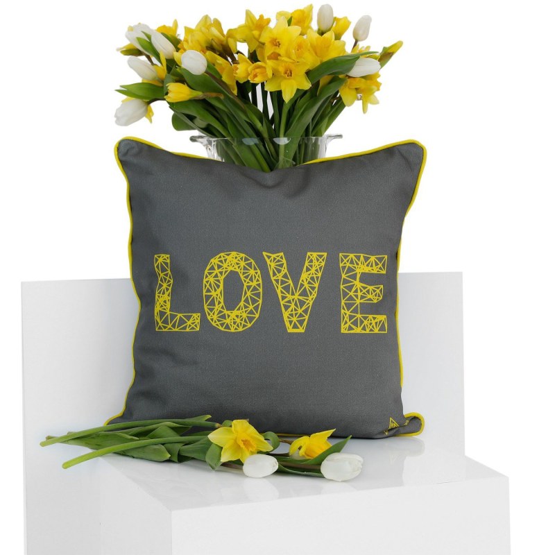 Thumbnail of Luxury Indoor Outdoor Cushions - Grey & Yellow Organic Collection Heart/Love image