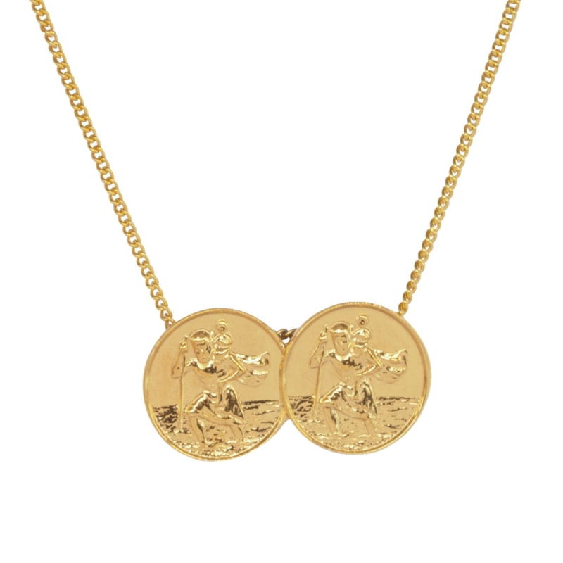 Thumbnail of Double St Christopher Necklace In Yellow Gold Plate image