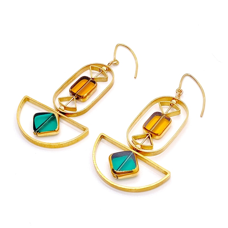 Thumbnail of Emerald And Yellow Art Deco Earrings image