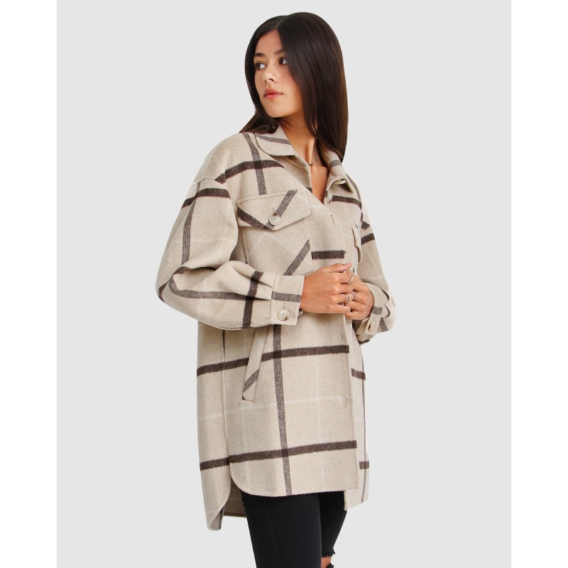 River S Edge Plaid Shacket Beige Belle Bloom Wolf Badger