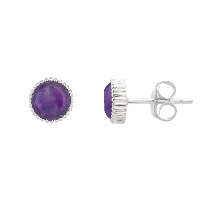 Thumbnail of Barcelona Silver February Birthstone Stud Earrings Amethyst image