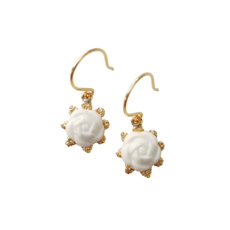 Thumbnail of Mini Porcelain Camellia Flower Charm Earrings image