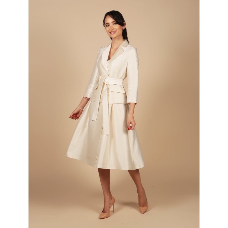 Audrey' Silk and Wool Dress Coat in Bianco – Santinni