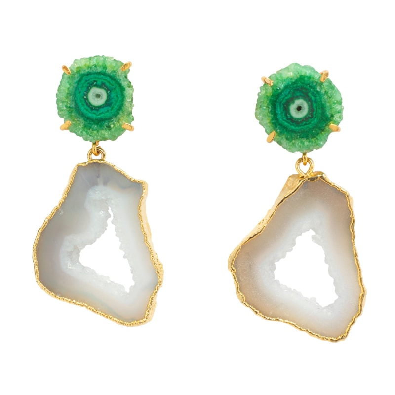 Thumbnail of Green White Crystal Gemstone Gold 'Summer Love' Statement Earrings image