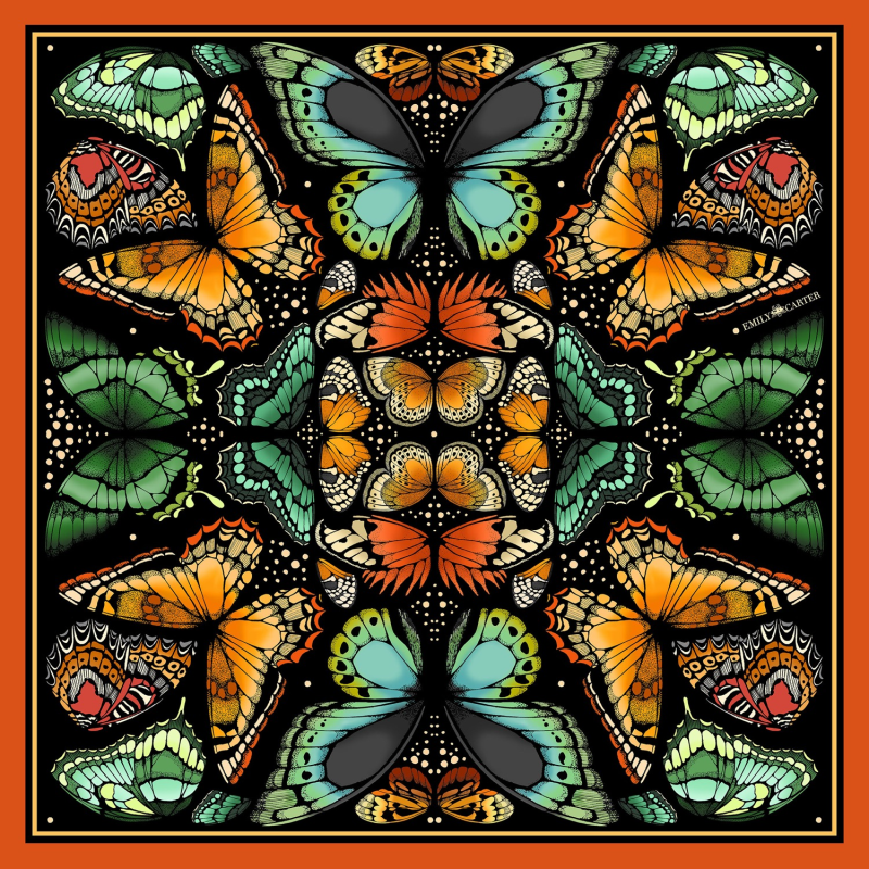 Thumbnail of The Tropical Butterfly Silk Scarf - Orange image