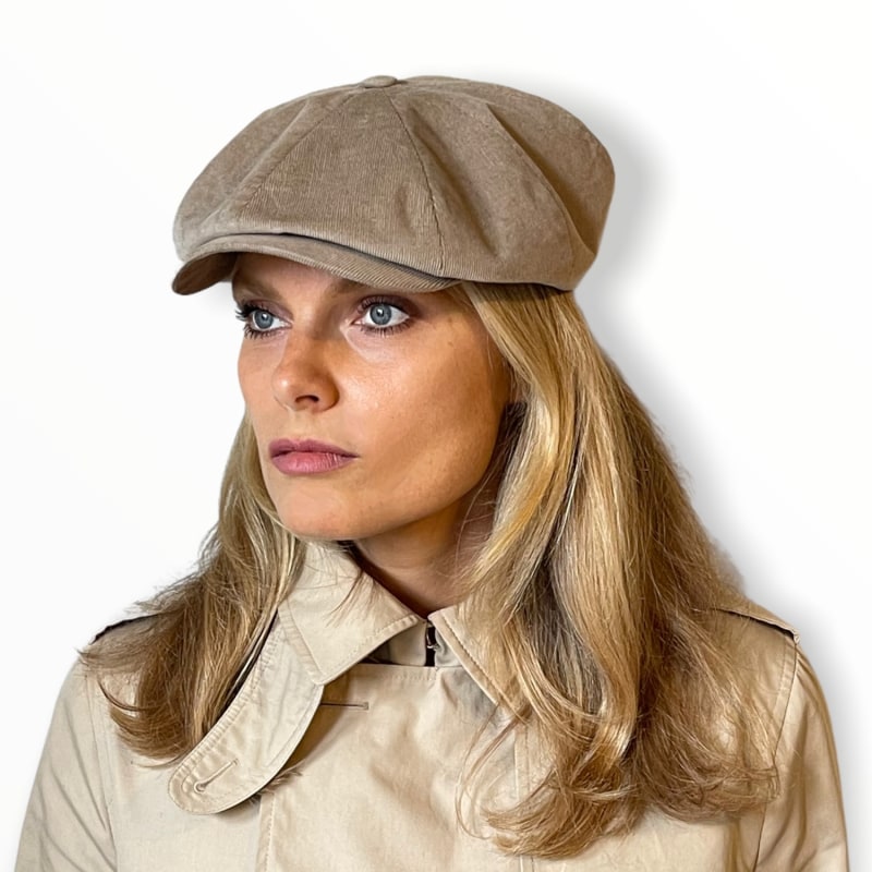 Thumbnail of Theos Charm Newsboy Flat Cap In Fine Beige Corduroy image