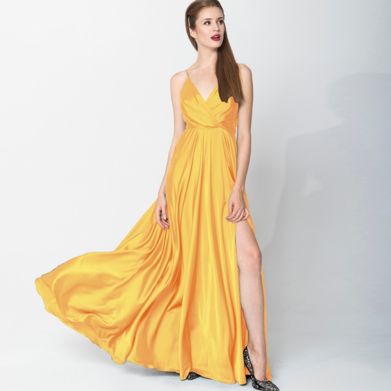 Thumbnail of Satin Long Dress Gold Stand image