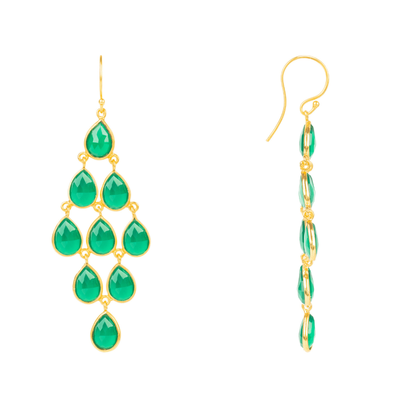 Thumbnail of Erviola Gemstone Cascade Earrings Gold Green Onyx image