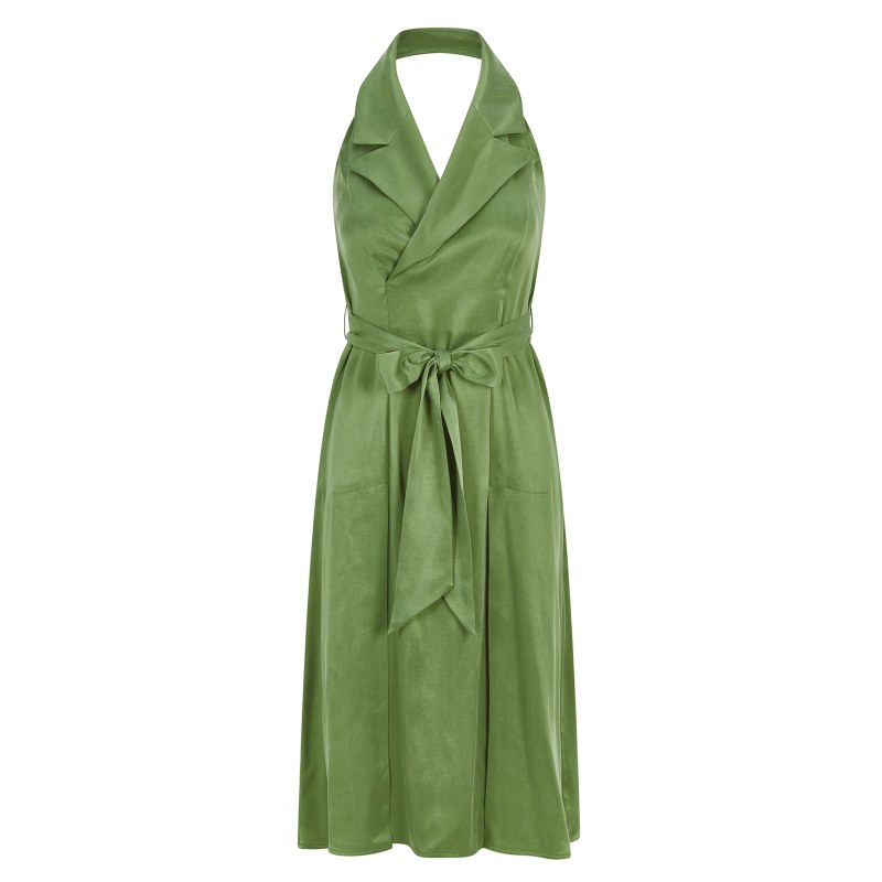 Halter Neck Midi Tuxedo Dress Avocado Green by Femponiq