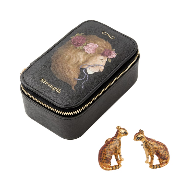 Thumbnail of Fable Strength Tarot Tales Jewellery Box - Black, Enamel Bengal Cat Stud Earrings image