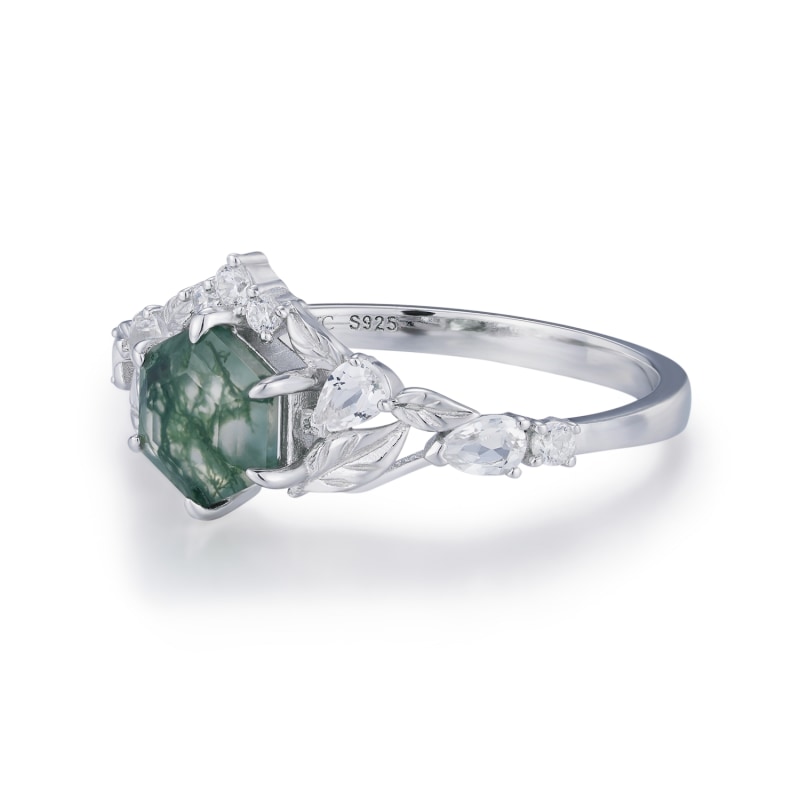 Thumbnail of Fae Meadow Moss Agate Ring White Gold Vermeil image