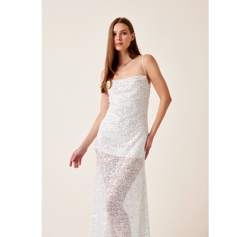 Thumbnail of Faerie Ecru White Sequin Maxi Reception Dress image