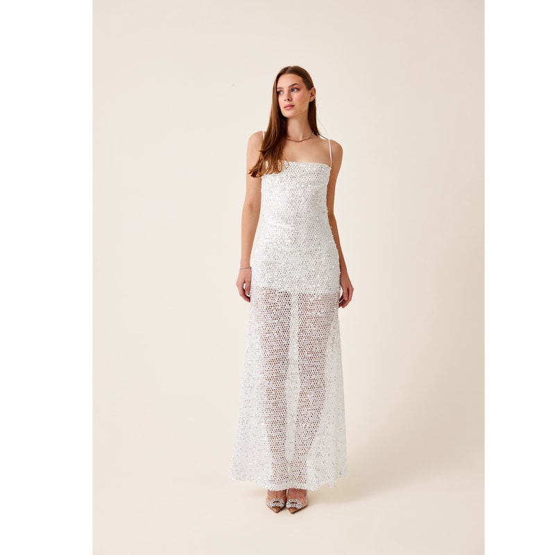 Thumbnail of Faerie Ecru White Sequin Maxi Reception Dress image