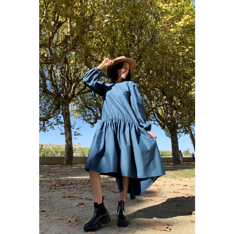 Thumbnail of Faia - Long Blue Dress With Asymmetrical Ruffle image