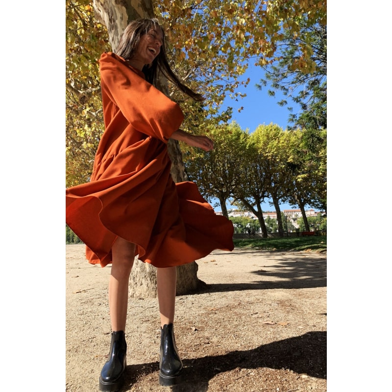 Thumbnail of Faia - Long Orange Dress With Asymmetrical Ruffle image