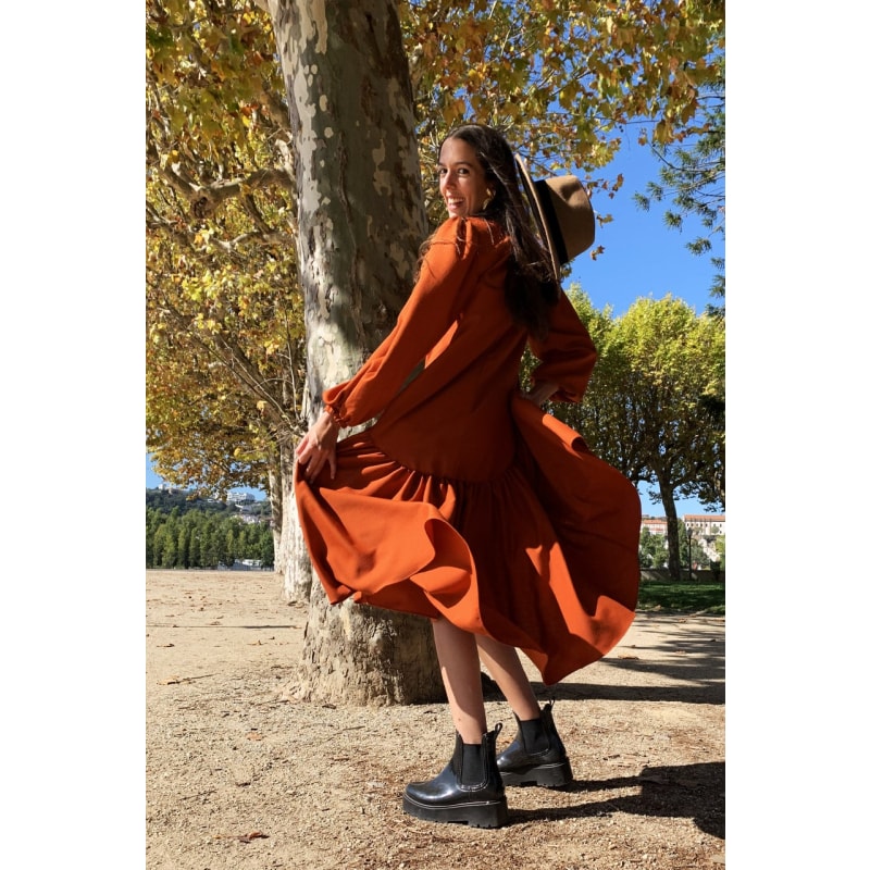 Thumbnail of Faia - Long Orange Dress With Asymmetrical Ruffle image