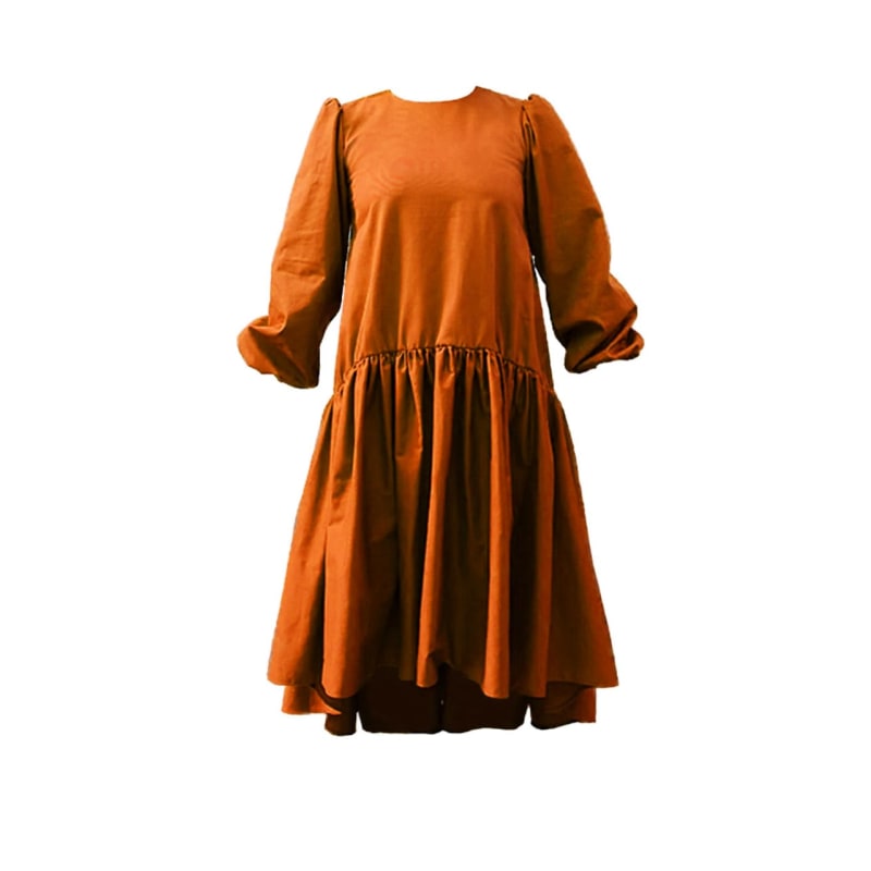 Thumbnail of Faia - Long Orange Dress With Asymmetrical Ruffle image