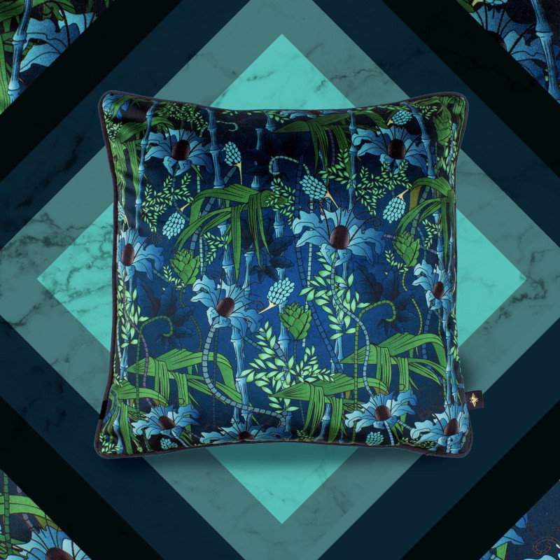 Thumbnail of Electric Lagoon Blue Velvet Cushion - Large image