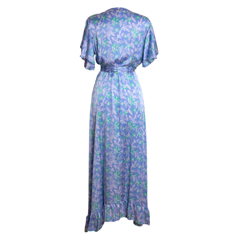 Thumbnail of Fanciful Short Sleeve Wrap Dress – Silk - Orchid Blue image