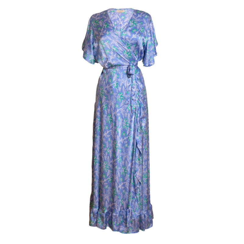 Thumbnail of Fanciful Short Sleeve Wrap Dress – Silk - Orchid Blue image