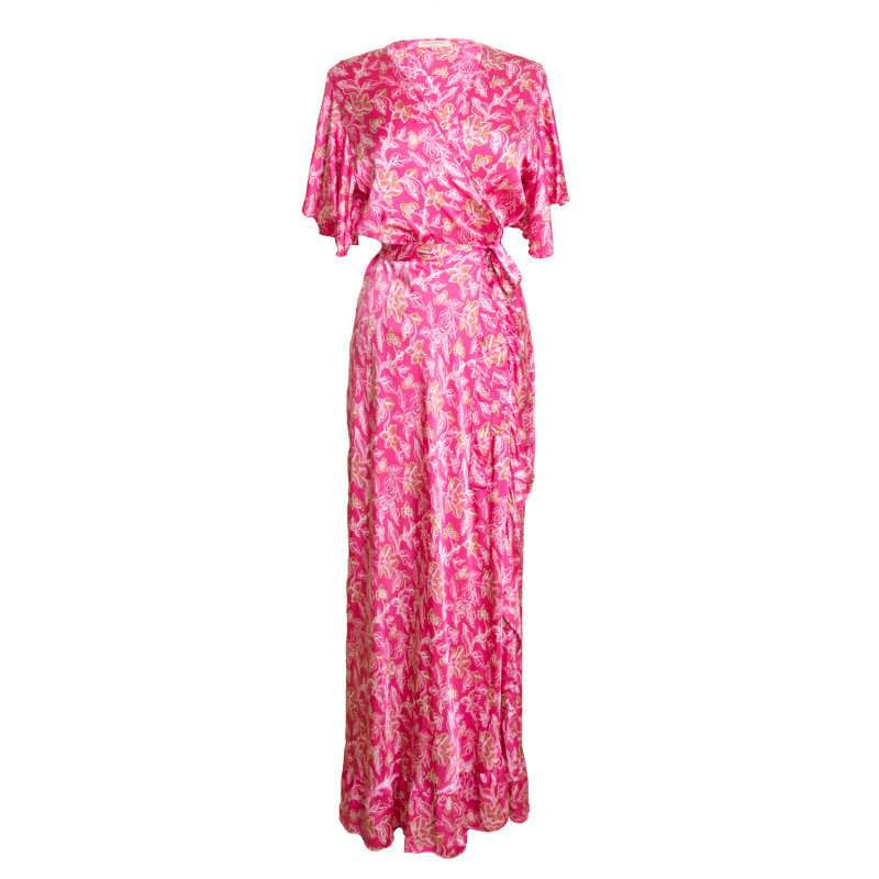 Thumbnail of Fanciful Short Sleeve Wrap Dress – Silk - Orchid Pink image